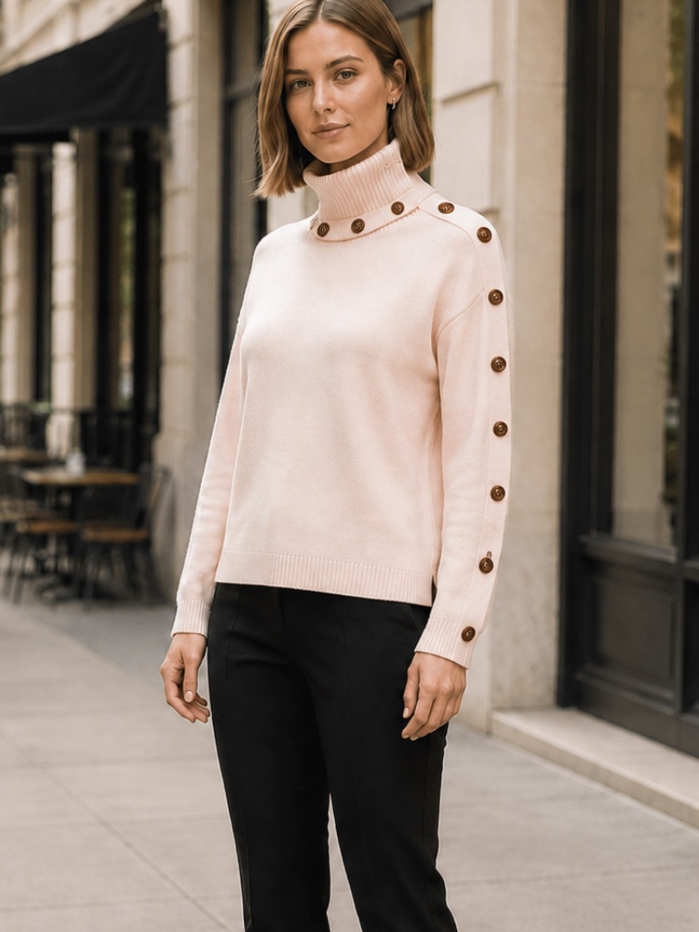 J. Crew | Plush Pink Buttoned Turtleneck Sweater | Size Small